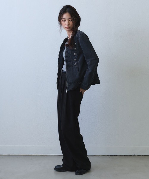 Clum(クルム)の「metal button napoleon denim jacket / メタルボタンナポレオンデニムジャケット(ミリタリージャケット・レディース・ブラック・SMALL/MEDIUM/LARGE)」の6枚目の写真