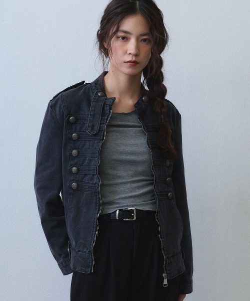 Clum(クルム)の「metal button napoleon denim jacket / メタルボタンナポレオンデニムジャケット(ミリタリージャケット・レディース・ブラック・SMALL/MEDIUM/LARGE)」の8枚目の写真