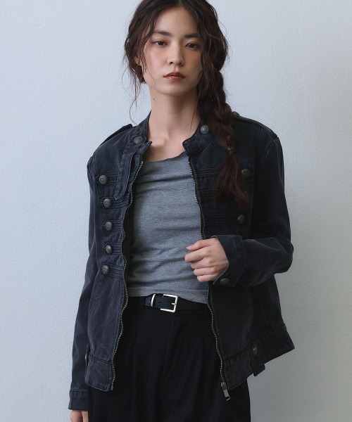 Clum(クルム)の「metal button napoleon denim jacket / メタルボタンナポレオンデニムジャケット(ミリタリージャケット・レディース・ブラック・SMALL/MEDIUM/LARGE)」の9枚目の写真