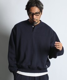 【WEB限定アイテム】12.0oz HEAVY WEIGHT SWEAT HENLEY NECK PULLOVER：セットアップ対応 ヘビーウェイト 裏起毛 ヘンリーネックスウェット