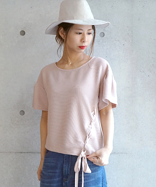 laboratory work（ラボラトリーワーク）の「アシメレースアップ袖フレアプルオーバー（Tシャツ/カットソー・レディース・グリーン/ピンクベージュ/オフホワイト・MEDIUM）」の3枚目の写真