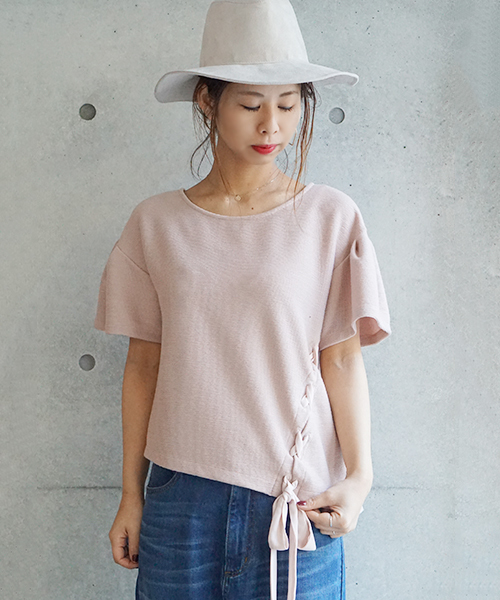 laboratory work（ラボラトリーワーク）の「アシメレースアップ袖フレアプルオーバー（Tシャツ/カットソー・レディース・グリーン/ピンクベージュ/オフホワイト・MEDIUM）」の6枚目の写真