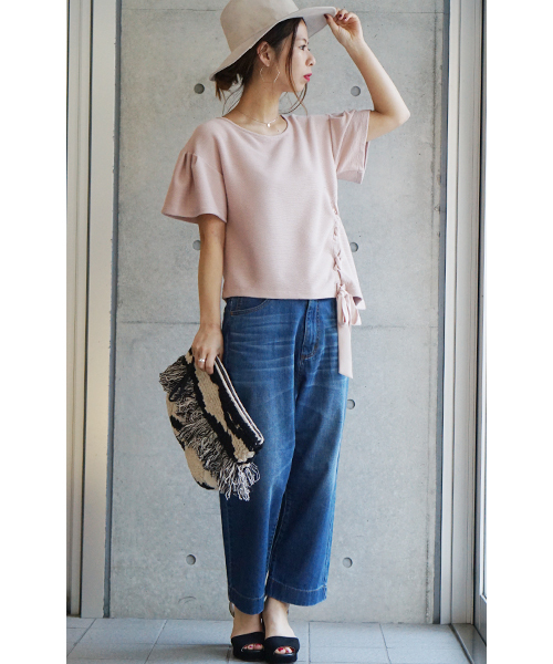 laboratory work（ラボラトリーワーク）の「アシメレースアップ袖フレアプルオーバー（Tシャツ/カットソー・レディース・グリーン/ピンクベージュ/オフホワイト・MEDIUM）」の7枚目の写真