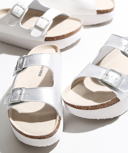 WEGO(ウィゴー)の「WEGO/ダブルベルトサンダル(サンダル・レディース・ブラック/シルバー/ホワイト・LARGE/MEDIUM)」の1枚目の写真