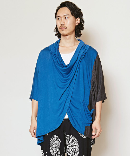 チャイハネ（チャイハネ）の「【チャイハネ】ドレープMEN'Sトップス（Tシャツ/カットソー・メンズ・ブラック/ホワイト/ベージュ/ブルー/パープル/ターコイズブルー/オフホワイト/ホワイト×ブルー/グリーン・FREE）」の8枚目の写真