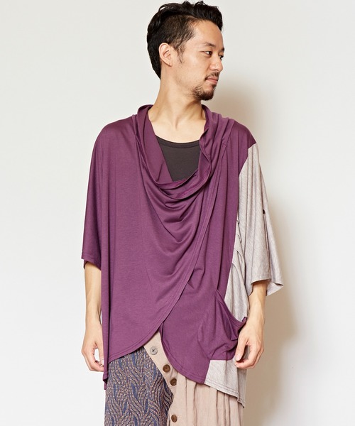 チャイハネ（チャイハネ）の「【チャイハネ】ドレープMEN'Sトップス（Tシャツ/カットソー・メンズ・ブラック/ホワイト/ベージュ/ブルー/パープル/ターコイズブルー/オフホワイト/ホワイト×ブルー/グリーン・FREE）」の9枚目の写真