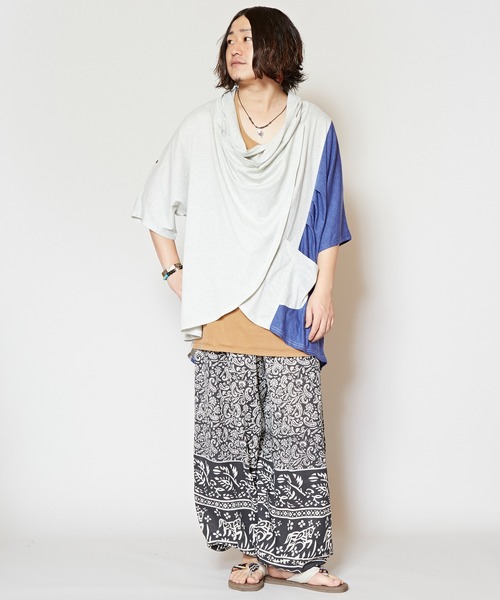 チャイハネ（チャイハネ）の「【チャイハネ】ドレープMEN'Sトップス（Tシャツ/カットソー・メンズ・ブラック/ホワイト/ベージュ/ブルー/パープル/ターコイズブルー/オフホワイト/ホワイト×ブルー/グリーン・FREE）」の16枚目の写真