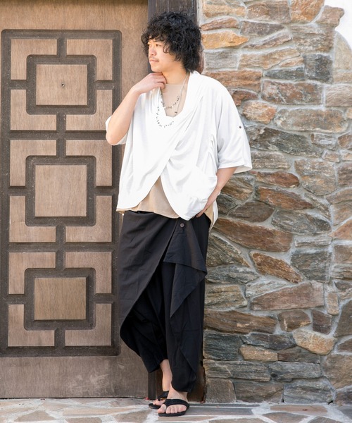 チャイハネ（チャイハネ）の「【チャイハネ】ドレープMEN'Sトップス（Tシャツ/カットソー・メンズ・ブラック/ホワイト/ベージュ/ブルー/パープル/ターコイズブルー/オフホワイト/ホワイト×ブルー/グリーン・FREE）」の20枚目の写真