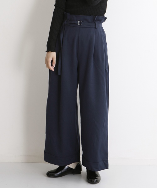 MERLOT(メルロー)の「ウエストギャザーベルトタックワイドパンツ1268(その他パンツ・レディース・ネイビー/ブラック/グレー/ワイン・FREE)」の4枚目の写真
