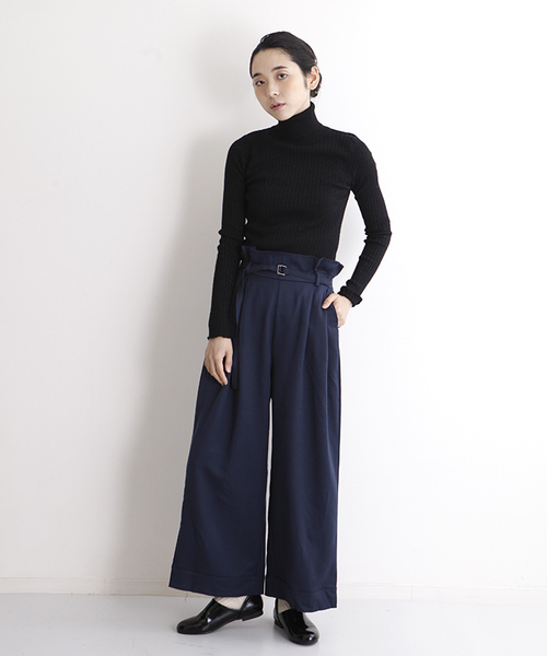 MERLOT(メルロー)の「ウエストギャザーベルトタックワイドパンツ1268(その他パンツ・レディース・ネイビー/ブラック/グレー/ワイン・FREE)」の12枚目の写真