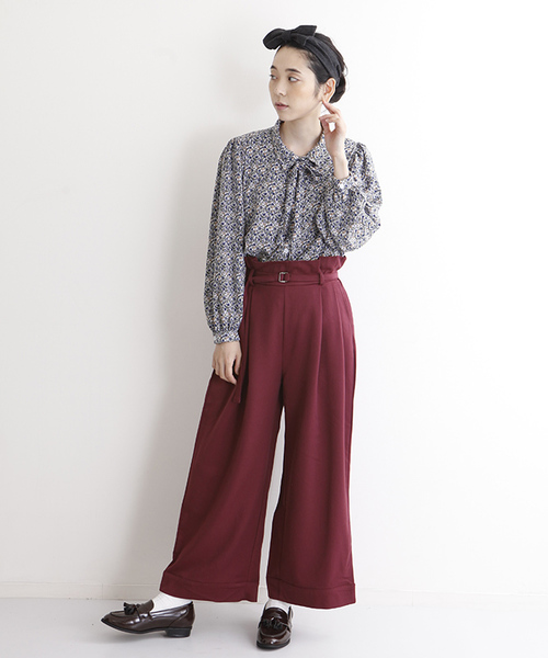 MERLOT(メルロー)の「ウエストギャザーベルトタックワイドパンツ1268(その他パンツ・レディース・ネイビー/ブラック/グレー/ワイン・FREE)」の8枚目の写真