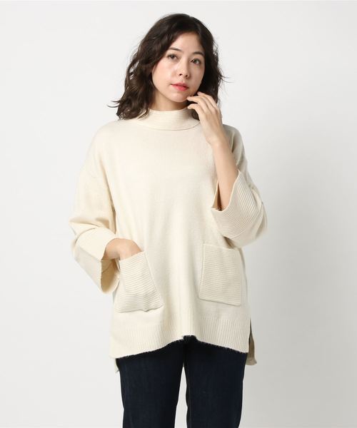 earth music&ecology（アースミュージックアンドエコロジー）の「・ポケット横リブニットチュニック（チュニック・レディース・ライトグレー/ブラック/アイボリー/キャメル・FREE）」の7枚目の写真