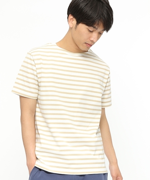 LAKOLE（ラコレ）の「【汗ジミ軽減】バスクボーダー半袖Tシャツ / LAKOLE（Tシャツ/カットソー・メンズ・グレー/ネイビー/ブルー/ベージュ/イエロー/オレンジ・LARGE/MEDIUM）」の3枚目の写真