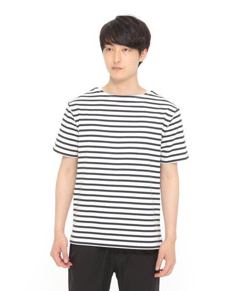 LAKOLE（ラコレ）の「【汗ジミ軽減】バスクボーダー半袖Tシャツ / LAKOLE（Tシャツ/カットソー・メンズ・グレー/ネイビー/ブルー/ベージュ/イエロー/オレンジ・LARGE/MEDIUM）」の14枚目の写真
