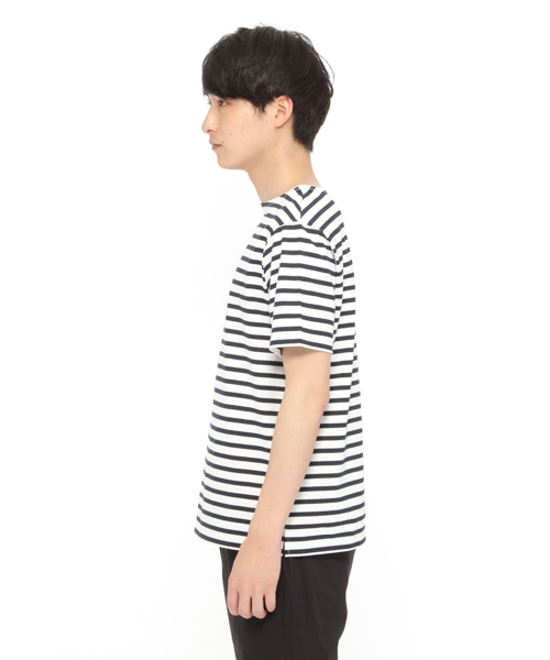 LAKOLE（ラコレ）の「【汗ジミ軽減】バスクボーダー半袖Tシャツ / LAKOLE（Tシャツ/カットソー・メンズ・グレー/ネイビー/ブルー/ベージュ/イエロー/オレンジ・LARGE/MEDIUM）」の15枚目の写真