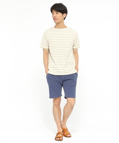LAKOLE（ラコレ）の「【汗ジミ軽減】バスクボーダー半袖Tシャツ / LAKOLE（Tシャツ/カットソー・メンズ・グレー/ネイビー/ブルー/ベージュ/イエロー/オレンジ・LARGE/MEDIUM）」の7枚目の写真