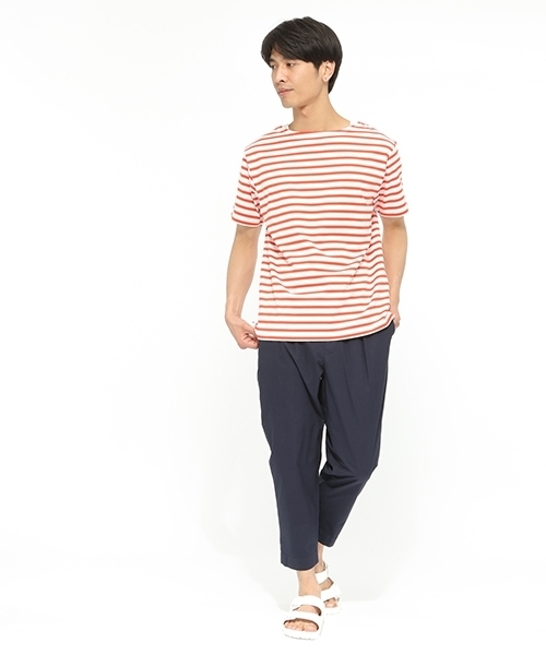 LAKOLE（ラコレ）の「【汗ジミ軽減】バスクボーダー半袖Tシャツ / LAKOLE（Tシャツ/カットソー・メンズ・グレー/ネイビー/ブルー/ベージュ/イエロー/オレンジ・LARGE/MEDIUM）」の9枚目の写真