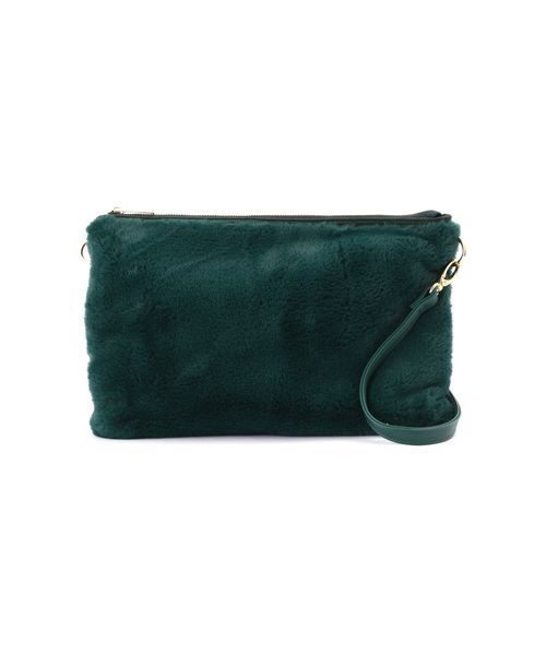 NATURAL BEAUTY BASIC（ナチュラルビューティーベーシック）の「【雑誌掲載】エコファークラッチ（クラッチバッグ・レディース・チャコールグレー/オフホワイト/グリーン・ﾌﾘ-）」の3枚目の写真