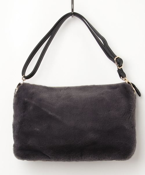 NATURAL BEAUTY BASIC（ナチュラルビューティーベーシック）の「【雑誌掲載】エコファークラッチ（クラッチバッグ・レディース・チャコールグレー/オフホワイト/グリーン・ﾌﾘ-）」の8枚目の写真