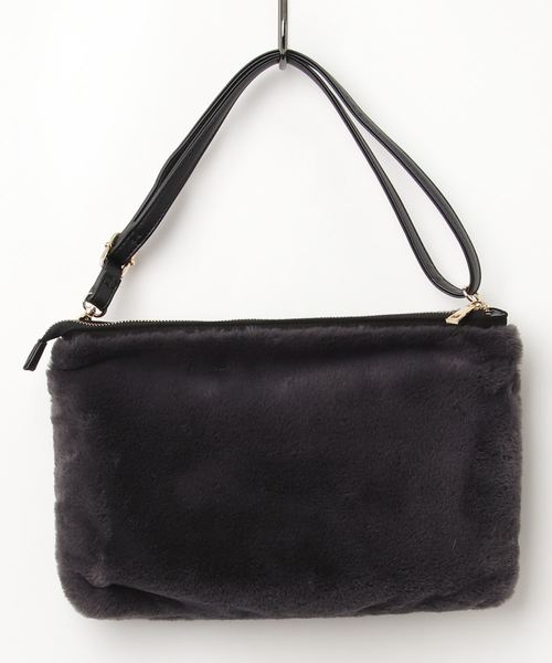 NATURAL BEAUTY BASIC（ナチュラルビューティーベーシック）の「【雑誌掲載】エコファークラッチ（クラッチバッグ・レディース・チャコールグレー/オフホワイト/グリーン・ﾌﾘ-）」の6枚目の写真