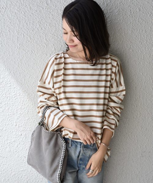 SHIPS Days(シップスデイズ)の「SHIPS Days STANDARD:ボーダー バスクカットソー(Tシャツ/カットソー・レディース・ブラック/ベージュ/キャメル・S~M/M~L)」の2枚目の写真