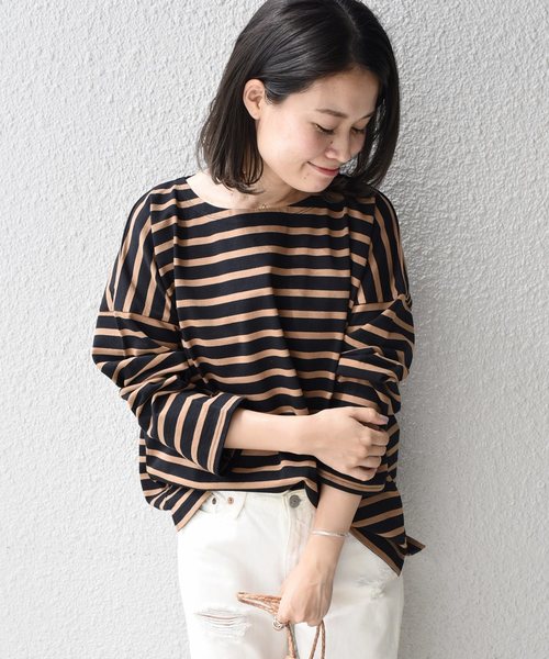 SHIPS Days(シップスデイズ)の「SHIPS Days STANDARD:ボーダー バスクカットソー(Tシャツ/カットソー・レディース・ブラック/ベージュ/キャメル・S~M/M~L)」の3枚目の写真