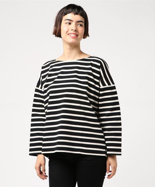 SHIPS Days(シップスデイズ)の「SHIPS Days STANDARD:ボーダー バスクカットソー(Tシャツ/カットソー・レディース・ブラック/ベージュ/キャメル・S~M/M~L)」の7枚目の写真