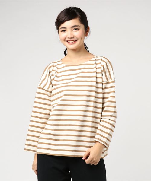 SHIPS Days(シップスデイズ)の「SHIPS Days STANDARD:ボーダー バスクカットソー(Tシャツ/カットソー・レディース・ブラック/ベージュ/キャメル・S~M/M~L)」の8枚目の写真