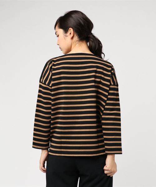 SHIPS Days(シップスデイズ)の「SHIPS Days STANDARD:ボーダー バスクカットソー(Tシャツ/カットソー・レディース・ブラック/ベージュ/キャメル・S~M/M~L)」の4枚目の写真