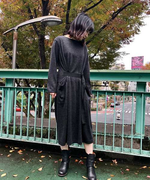 Munich(ミューニック)の「ソフトポンチベルト付きワンピース(Tシャツ/カットソー・レディース・ブラック/パープル/ネイビー/チャコールグレー・FREE)」の3枚目の写真