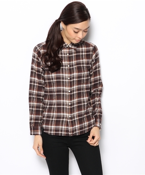 laule'a sunny side store(ラウレアサニーサイドストア)の「チェックネルシャツ(シャツ/ブラウス・レディース・イエロー/レッド/ネイビー/ダークブラウン・FREE)」の2枚目の写真