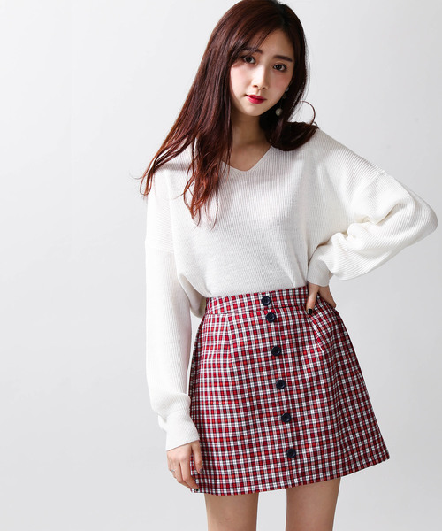 WEGO（ウィゴー）の「WEGO/ボタンチェックミニスカパン（スカート・レディース・ベージュ系その他2/イエロー系その他3/グリーン系その他2/レッド系その他2・FREE）」の4枚目の写真