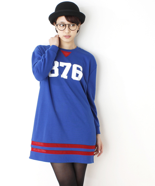 WEGO（ウィゴー）の「WEGO/メッシュラインスウェットワンピース（ワンピース・レディース・オフホワイト/ブラック/ブルー・FREE）」の3枚目の写真