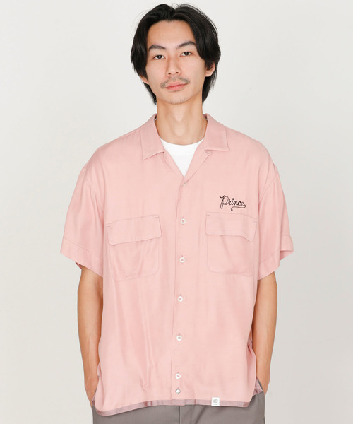 BEDWIN & THE HEARTBREAKERS(ベドウィン アンド ザ ハートブレイカーズ)の「S/S OPEN COLLAR BOWLING SHIRT “MARSHALL”(シャツ/ブラウス)」|ピンク