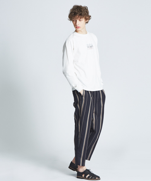 ABAHOUSE(アバハウス)の「テンセルリネンストライプワイドテーパードパンツ(その他パンツ・メンズ・オレンジ系その他/ネイビー・46/48)」の3枚目の写真