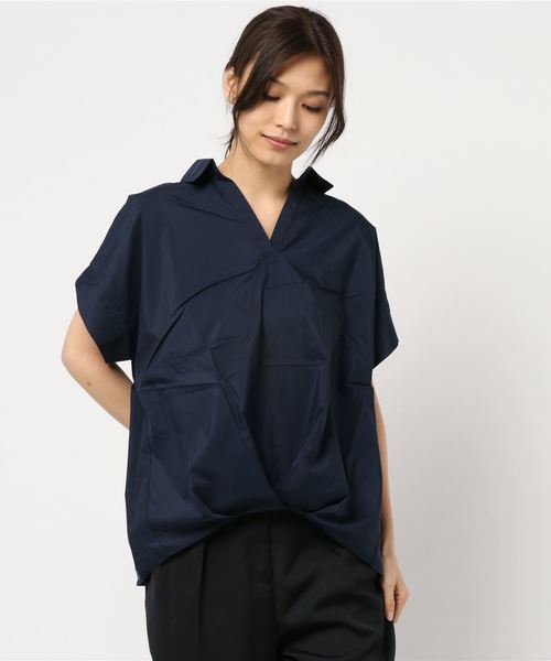 AMERICAN HOLIC（アメリカンホリック）の「チューリップ袖スキッパー裾タックブラウス＊（シャツ/ブラウス・レディース・ネイビー/オフホワイト/その他5/ストライプ/チェック/ブルー系その他7・M/L）」の3枚目の写真