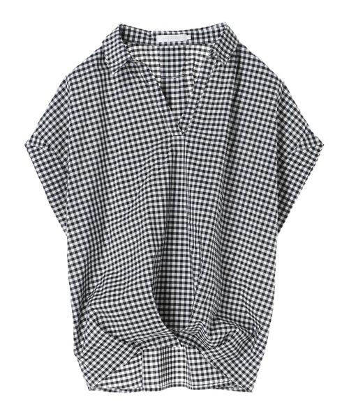 AMERICAN HOLIC（アメリカンホリック）の「チューリップ袖スキッパー裾タックブラウス＊（シャツ/ブラウス・レディース・ネイビー/オフホワイト/その他5/ストライプ/チェック/ブルー系その他7・M/L）」の21枚目の写真