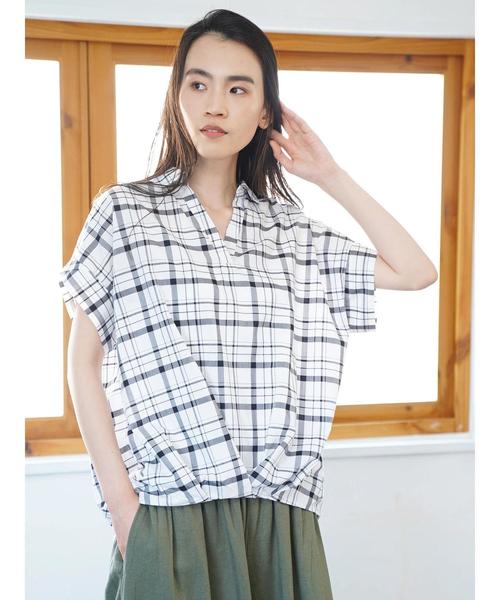 AMERICAN HOLIC（アメリカンホリック）の「チューリップ袖スキッパー裾タックブラウス＊（シャツ/ブラウス・レディース・ネイビー/オフホワイト/その他5/ストライプ/チェック/ブルー系その他7・M/L）」の16枚目の写真