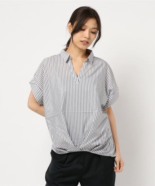 AMERICAN HOLIC（アメリカンホリック）の「チューリップ袖スキッパー裾タックブラウス＊（シャツ/ブラウス・レディース・ネイビー/オフホワイト/その他5/ストライプ/チェック/ブルー系その他7・M/L）」の9枚目の写真