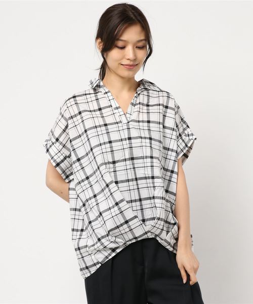 AMERICAN HOLIC（アメリカンホリック）の「チューリップ袖スキッパー裾タックブラウス＊（シャツ/ブラウス・レディース・ネイビー/オフホワイト/その他5/ストライプ/チェック/ブルー系その他7・M/L）」の14枚目の写真