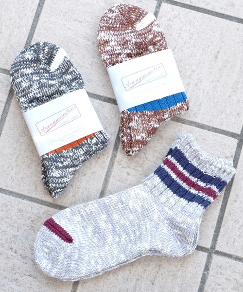 ANONYMOUSISM(アノニマスイズム)の「【ANONYMOUSISM】3ラインスラブ/クォーター丈ソックス/アノニマスイズム(ソックス/靴下・メンズ・ネイビー/オフホワイト/モスグリーン/ブラウン/グレー/ベージュ/ライトグレー/ブラウン系その他/ネイビー系/ホワイト系その他/オートミール/アイボリー・25cm~27cm/23cm~25cm)」の22枚目の写真