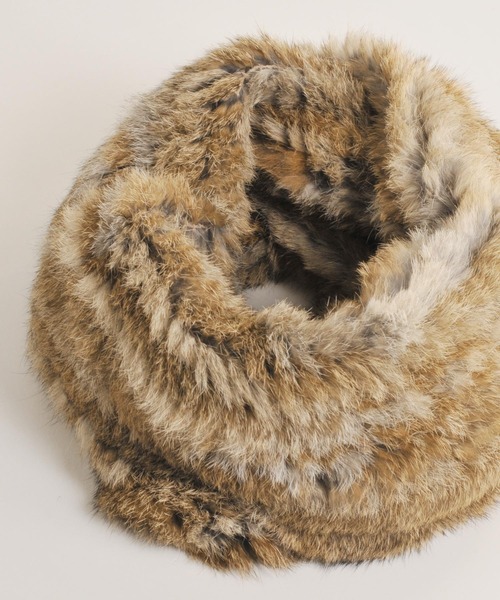 ラビットファーロングスヌード編み込み（ネックウォーマー/スヌード