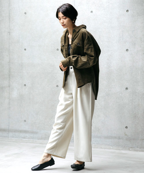 Chaco closet（チャコ クローゼット）の「ビッグシルエットコーデュロイCPOシャツジャケット（シャツ/ブラウス・レディース・ベージュ/カーキ/オレンジ/ブラウン・FREE）」の12枚目の写真