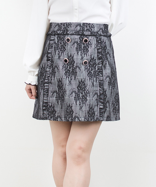 ROJITA(ロジータ)の「チェック×レースボンディング台形SK(スカート・レディース・ブラック/ピンク/アイボリー・FREE)」の2枚目の写真