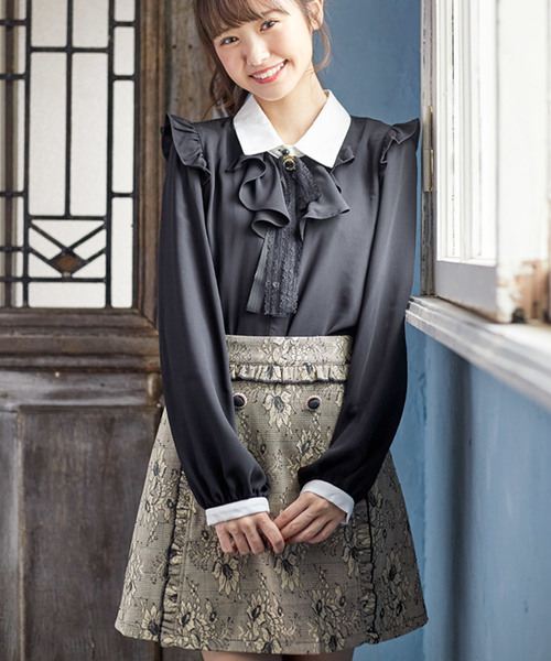 ROJITA(ロジータ)の「チェック×レースボンディング台形SK(スカート・レディース・ブラック/ピンク/アイボリー・FREE)」の4枚目の写真