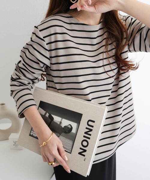 andme(アンドミー)の「【新色追加】きれいめポンチ長袖クルーネックトップス(Tシャツ/カットソー・レディース・ネイビー/ホワイト/ブラック/ベージュ/ライトブラウン/グレー系その他/グレー系その他2/ミント/グレー系その他3/ホワイト×ブラック/ブラウン・L/M)」の7枚目の写真