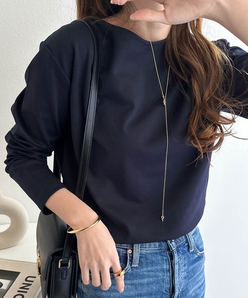andme(アンドミー)の「【新色追加】きれいめポンチ長袖クルーネックトップス(Tシャツ/カットソー・レディース・ネイビー/ホワイト/ブラック/ベージュ/ライトブラウン/グレー系その他/グレー系その他2/ミント/グレー系その他3/ホワイト×ブラック/ブラウン・L/M)」の22枚目の写真