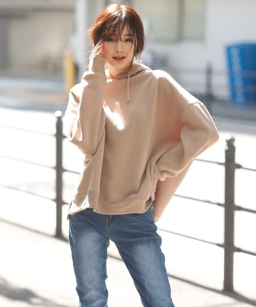 Girly Doll(ガーリードール)の「裏起毛パーカー(パーカー・レディース・ブラック/ブラウン/アイボリー/モカ/オフホワイト/ベージュ/ダークブラウン・FREE)」の2枚目の写真