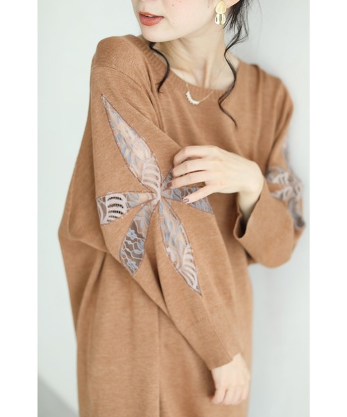 cawaii（カワイイ）の「魅せる体型カバー服。メープルレースニットトップス（ニット/セーター・レディース・ピンク/ブラック/ブルー/ブラウン・FREE）」の2枚目の写真