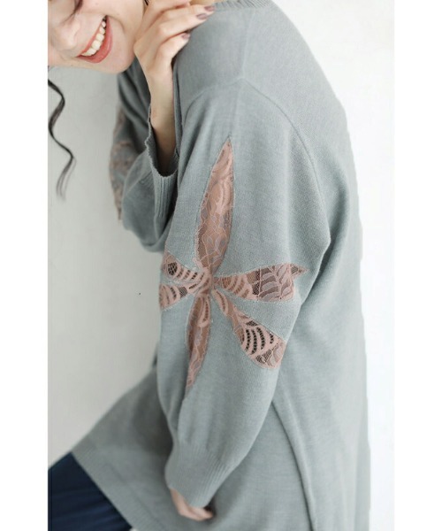 cawaii（カワイイ）の「魅せる体型カバー服。メープルレースニットトップス（ニット/セーター・レディース・ピンク/ブラック/ブルー/ブラウン・FREE）」の3枚目の写真